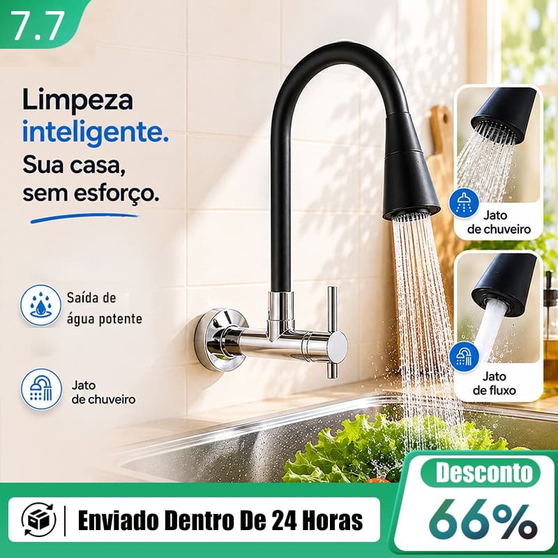 Torneira De Cozinha Pretatorneira Giratória Universal Montada Na Parede Bico De Modo Duplo Cabeça De Guarda-Chuva