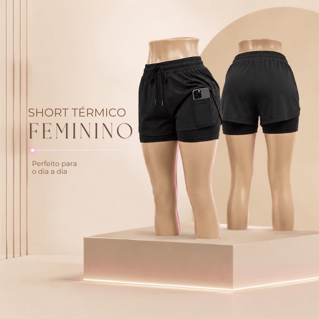 Short Térmico Feminino 2 em 1 Academia Corrida Fitness Com Bolso para Celular e Forro Interno