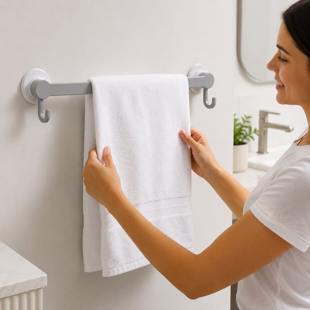 Suporte Organizador Multiuso de Parede com Ventosas Adesivas 35cm Branco para Banheiro, Cozinha e Lavanderia Até 4kg