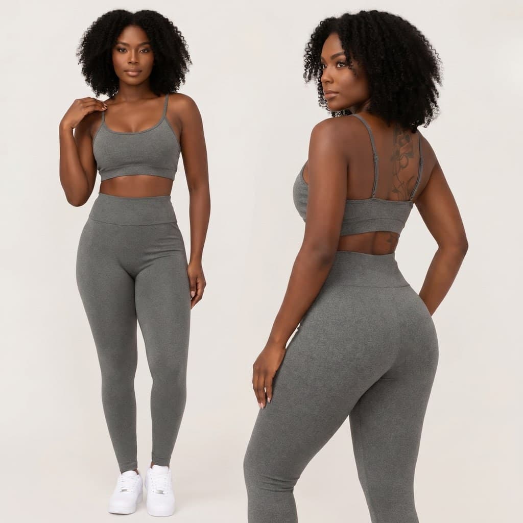 Conjunto Fitness Calça Legging Cintura Alta E Top Sem Bojo Cinza Para Academia Em Suplex