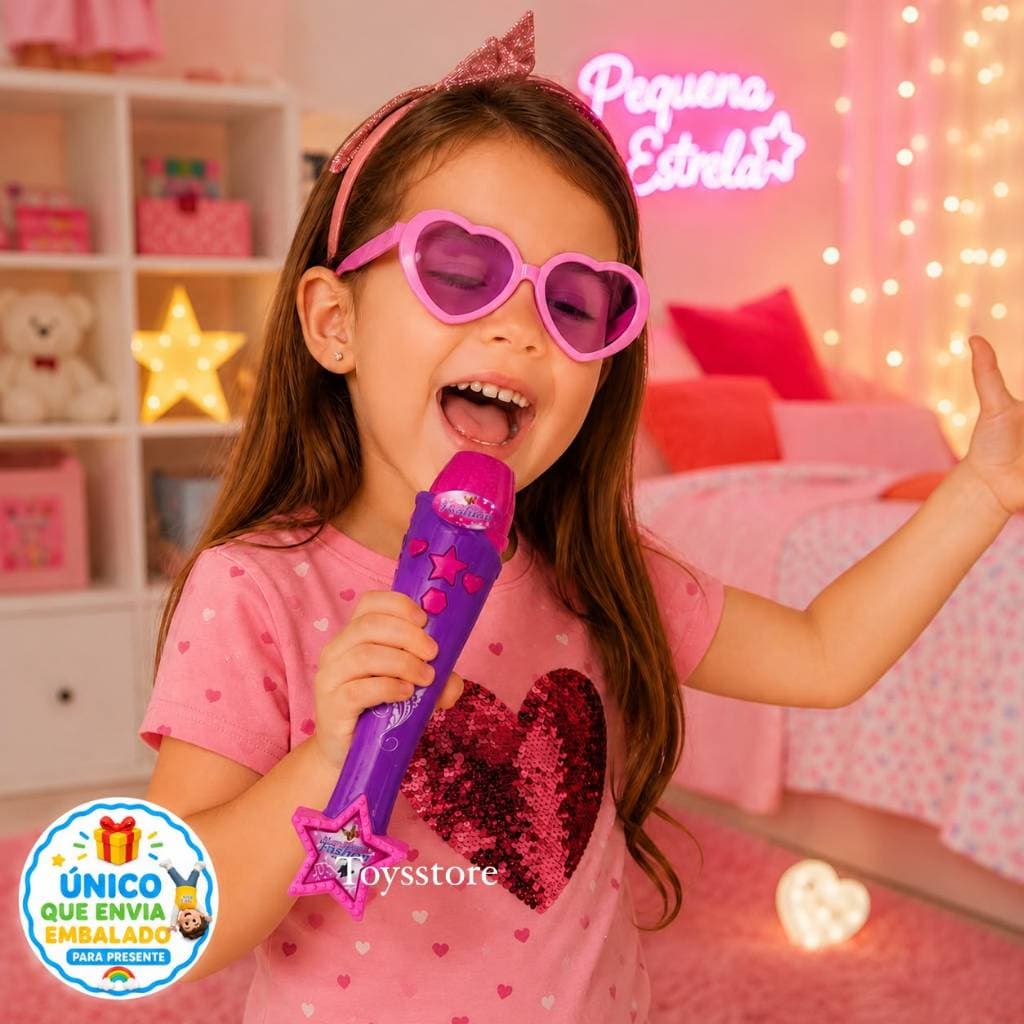 2 Kits de Microfone Infantil Com Luz e Som Com Óculos De Coração Brinquedo Musical Infantil Meninas Estrela