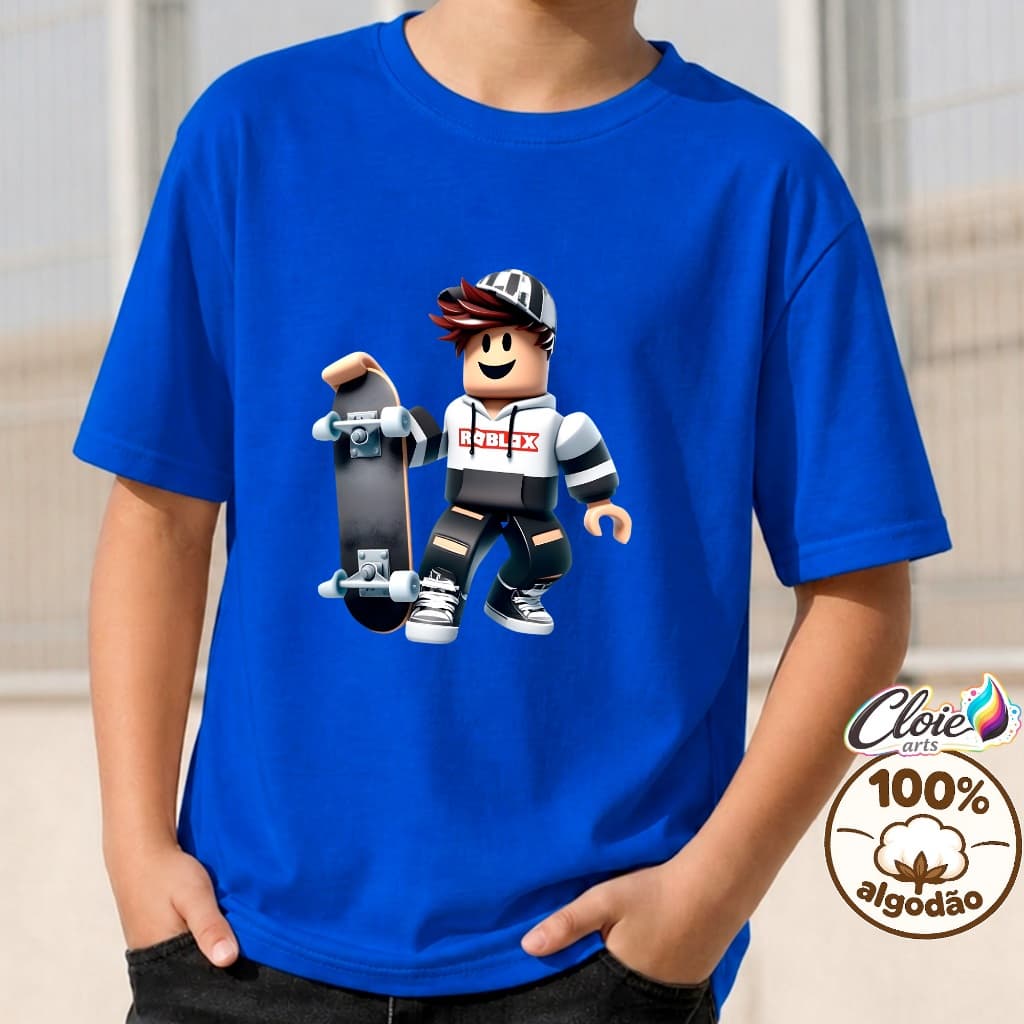 Camiseta Infantl 100% Algodão Roblox Skate Estilo Gamer Jogos Popular Estampa Moderna e Divertida Ideal Para o Dia a Dia