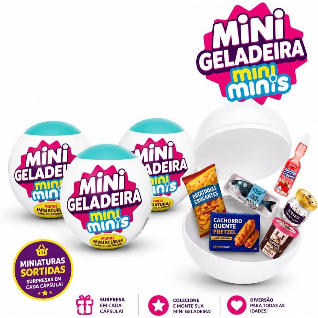 Kit Bolas Surpresa Mini Brands Fill The Fridge Geladeira Colecionável Bolinha Brinquedo