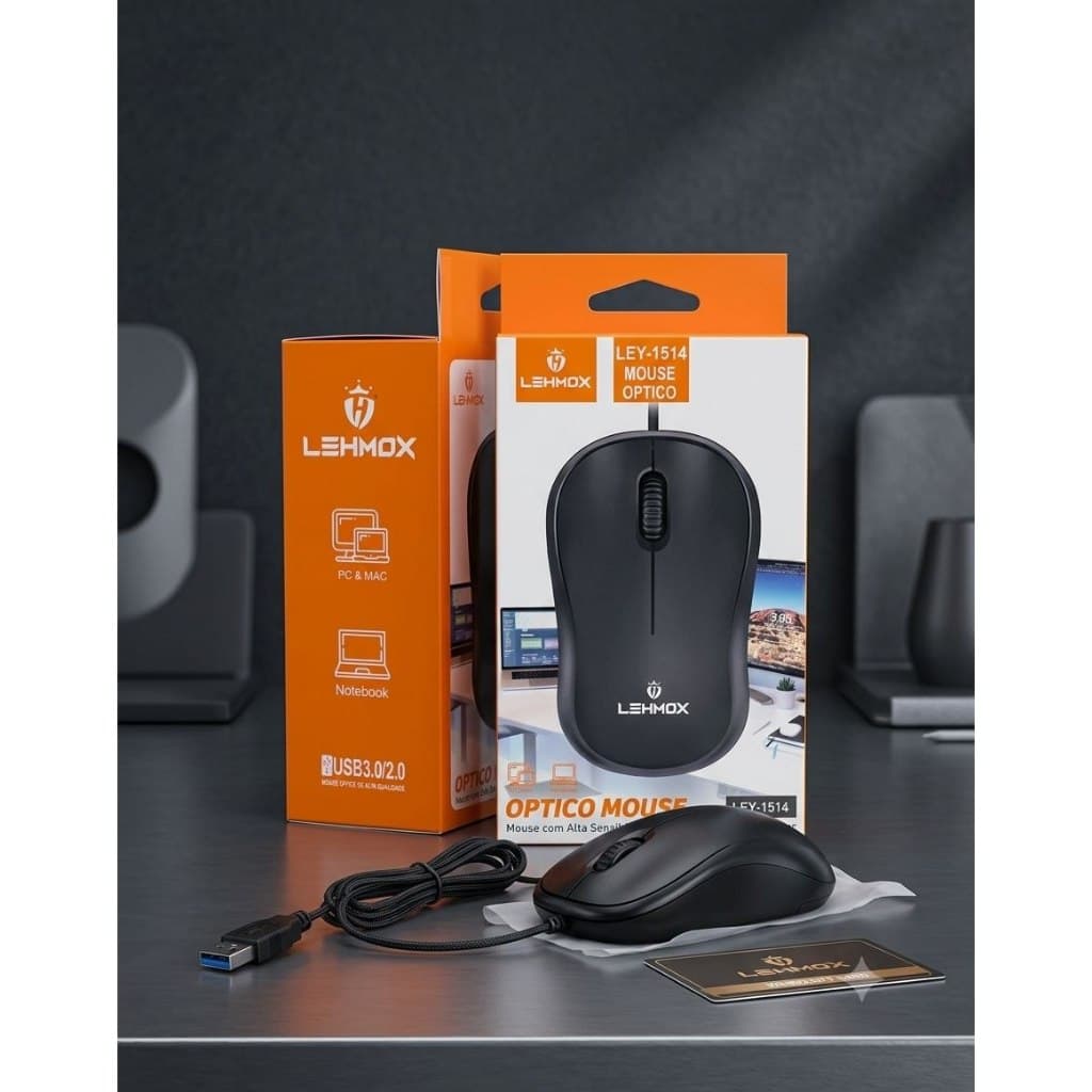 Mouse Ótico Preto Com Fio Lehmox Ley-1514