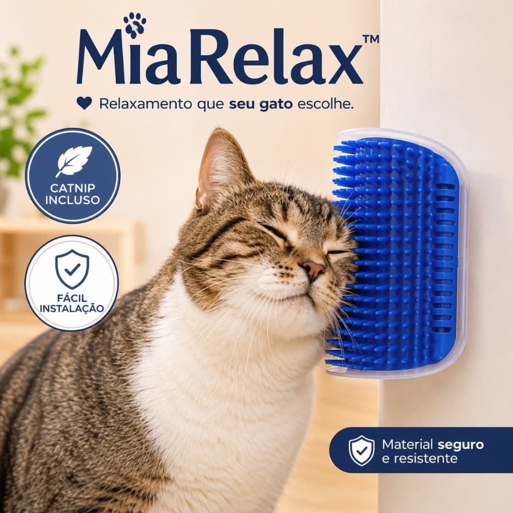 Escova Massageadora Gatos Com Essencia Catnip Azul Estimulante Relaxante Pet Cuidado Mia Relax