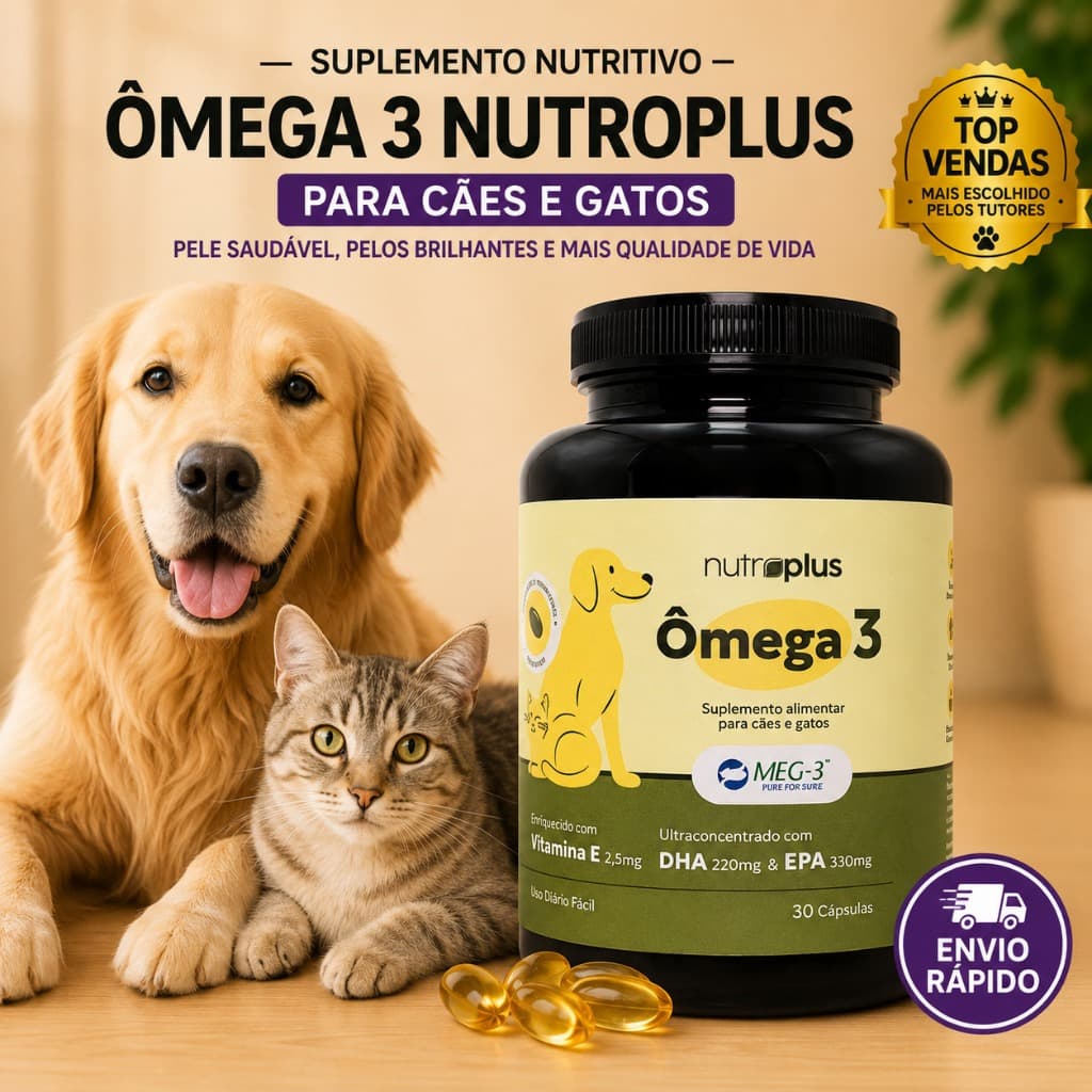 Suplemento para Cães e Gatos 30 Cápsulas Nutritivo Alimentar com Ômega 3, excelente concentração de EPA e DHA Nutroplus
