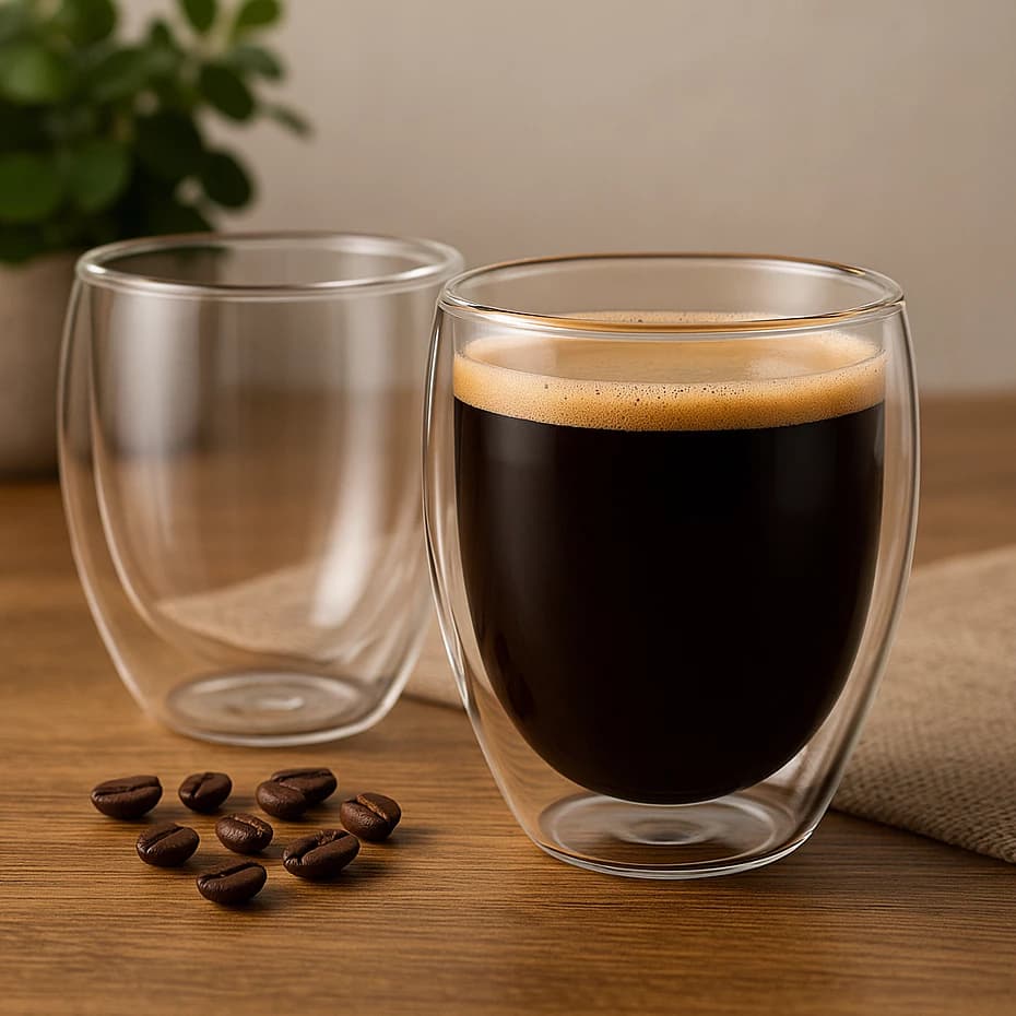 Conjunto 2 Copos Vidro Dupla Parede 250ml Termico Isolante Cafe Cha Duravel Elegante Resistente
