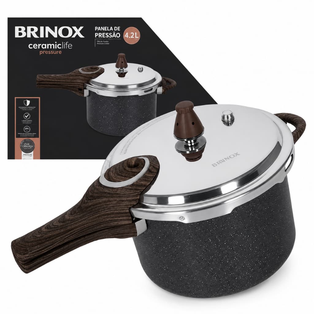 Panela De Pressão Brinox Antiaderente Cerâmico Fogão Indução e Gás 4,2 Litros