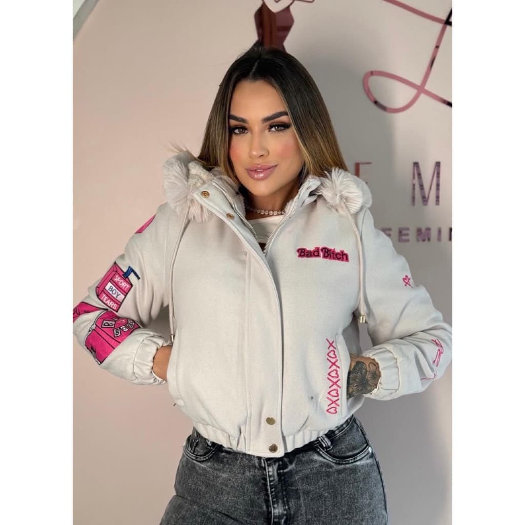 Jaqueta Barbie Feminina Lã Batida Premium Casaco Forrado Capuz Removível Outono Inverno Peluciada
