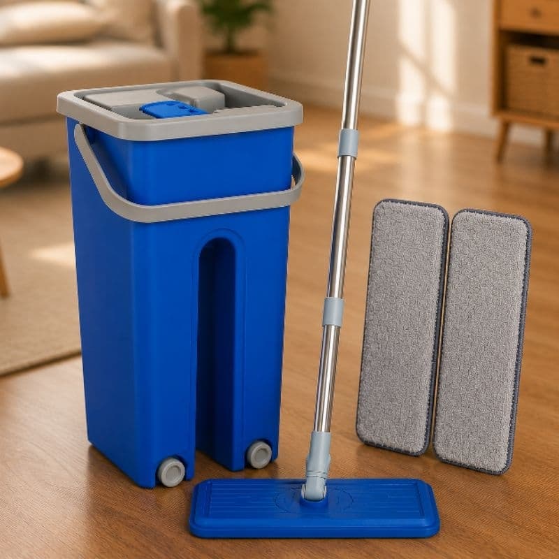 Mop Flat Giratório Prático Balde 5L Lava Seca 2 Refis Cabo extensível grande casa limpa fácil