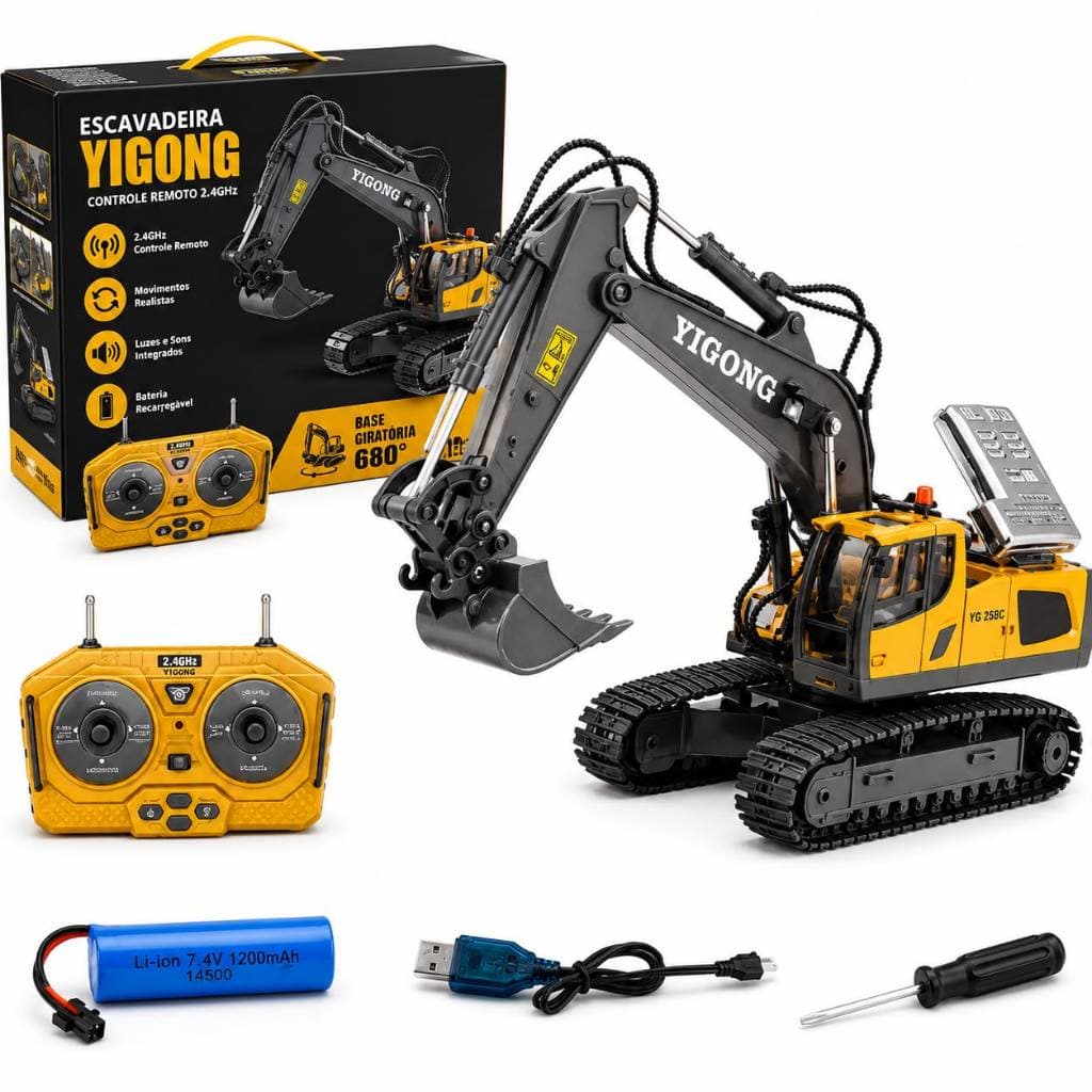 Retro escavadeira Metal 2.4 Ghz brinquedo controle remoto profissional 11CH  - Yiyong toys