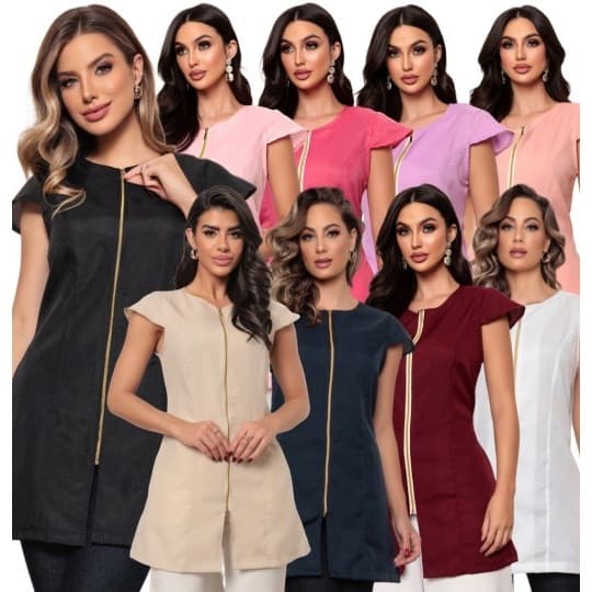 Jaleco Feminino Manga Curta De Zíper Conforto lala Várias Cores  Gardenia Jalecos