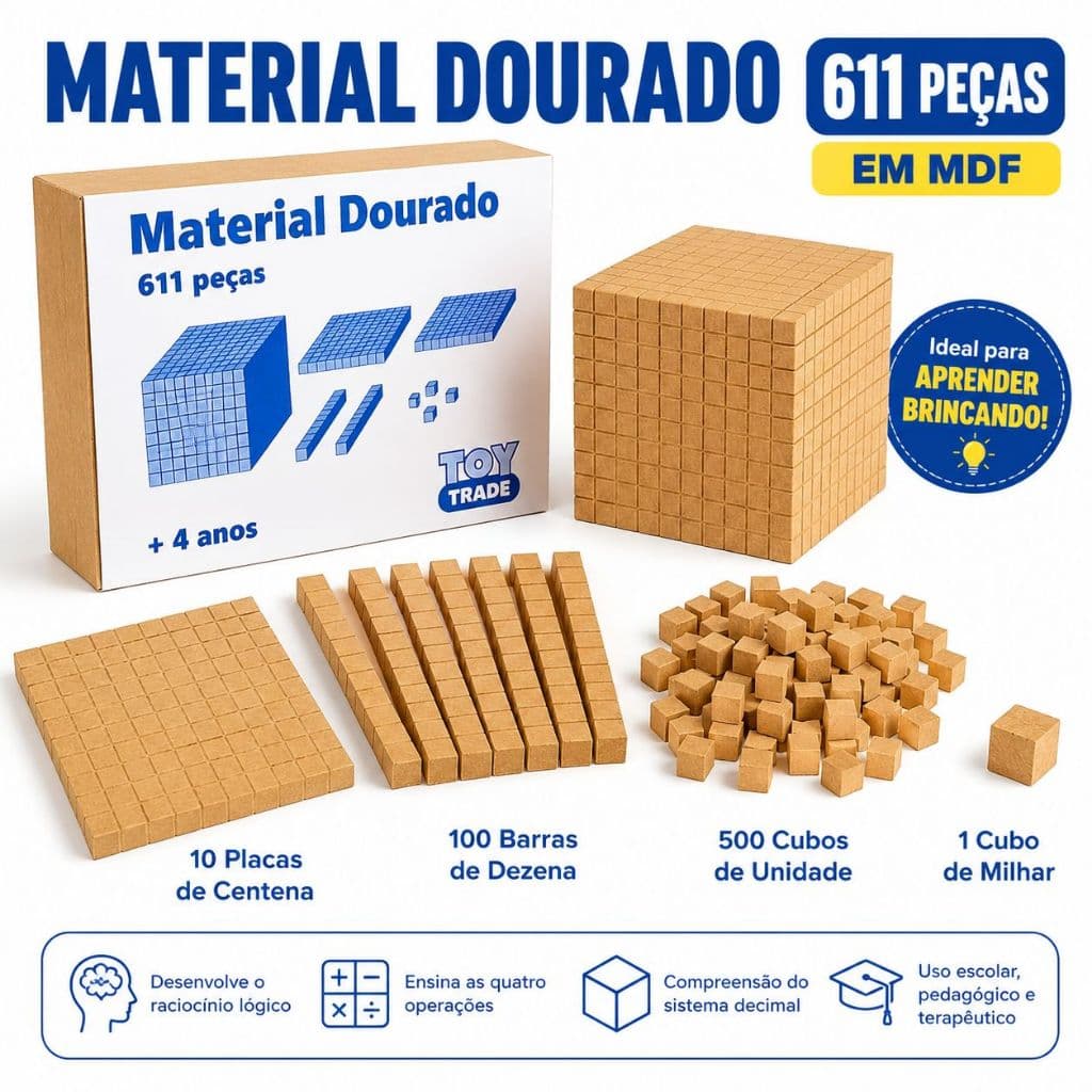 Material Dourado 611 Peças Brinquedo Educativo MDF Matemática Contador Escolar Toy Trade