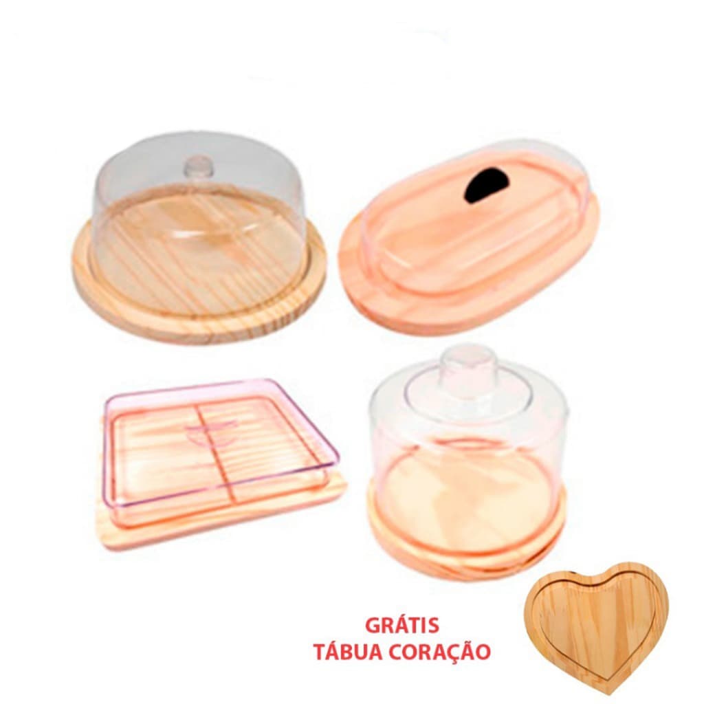 OFERTA 8.8 KIT 5pçs Café Manha,  P. Frios, Queijeira, Boleira, Manteig. Madeira NATURAL, GRATIS  T. CORAÇÃO