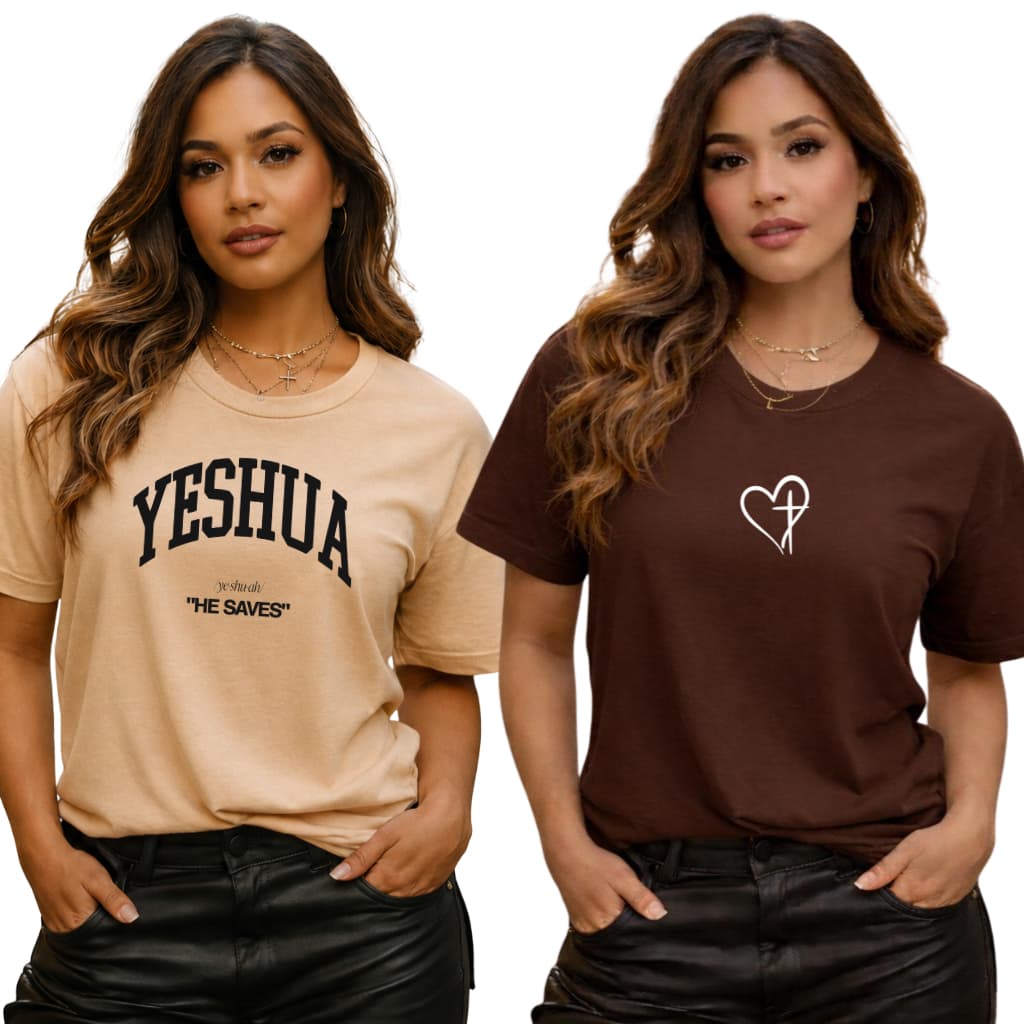 Kit 2 Camiseta Estampada Cristã Estilosa Yeshua e Coração Cruz Promoção T-Shirt