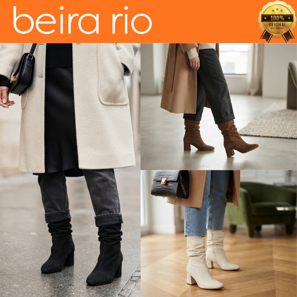 Bota Beira Rio Feminina Slouchy Casual Inverno Cano Longo Salto Bloco Médio Grosso Confortável 9076112 Original