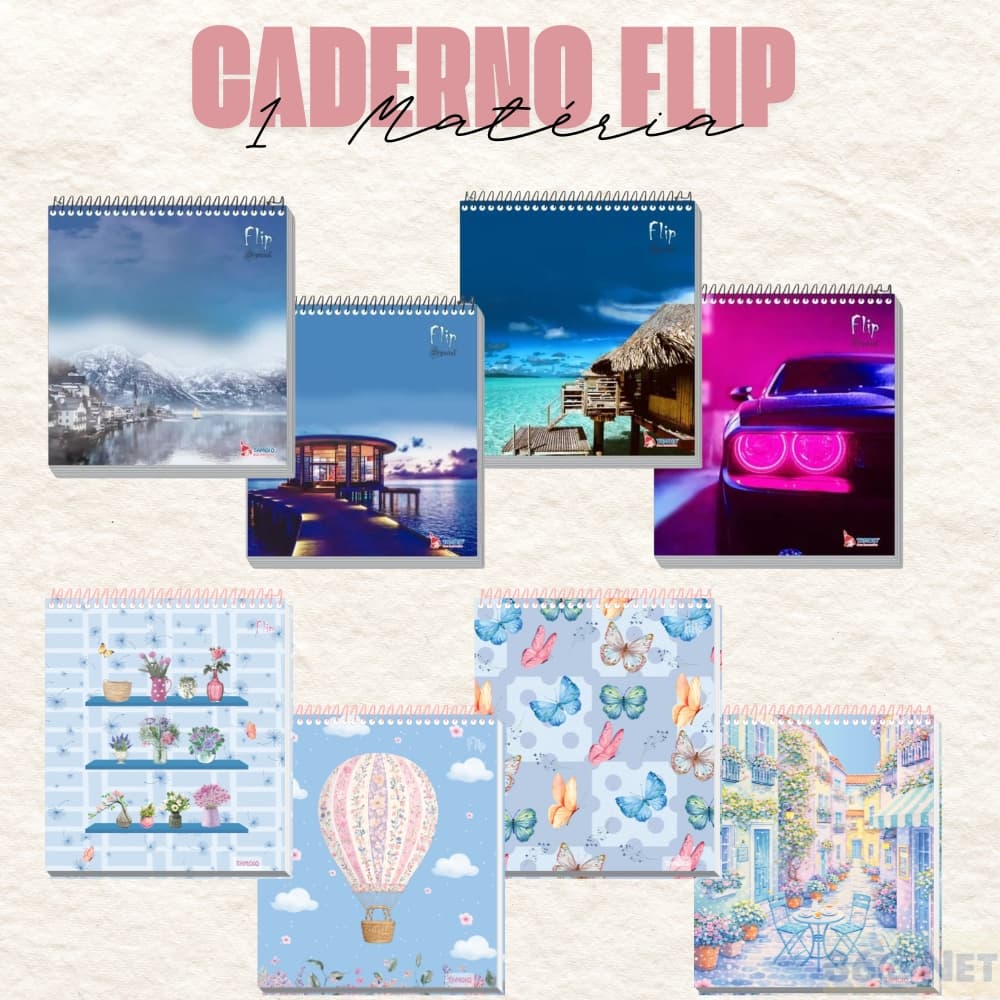 CADERNO FLIP PARA CANHOTO 1 MATERIA CAPA DURA FLIP DECORADO