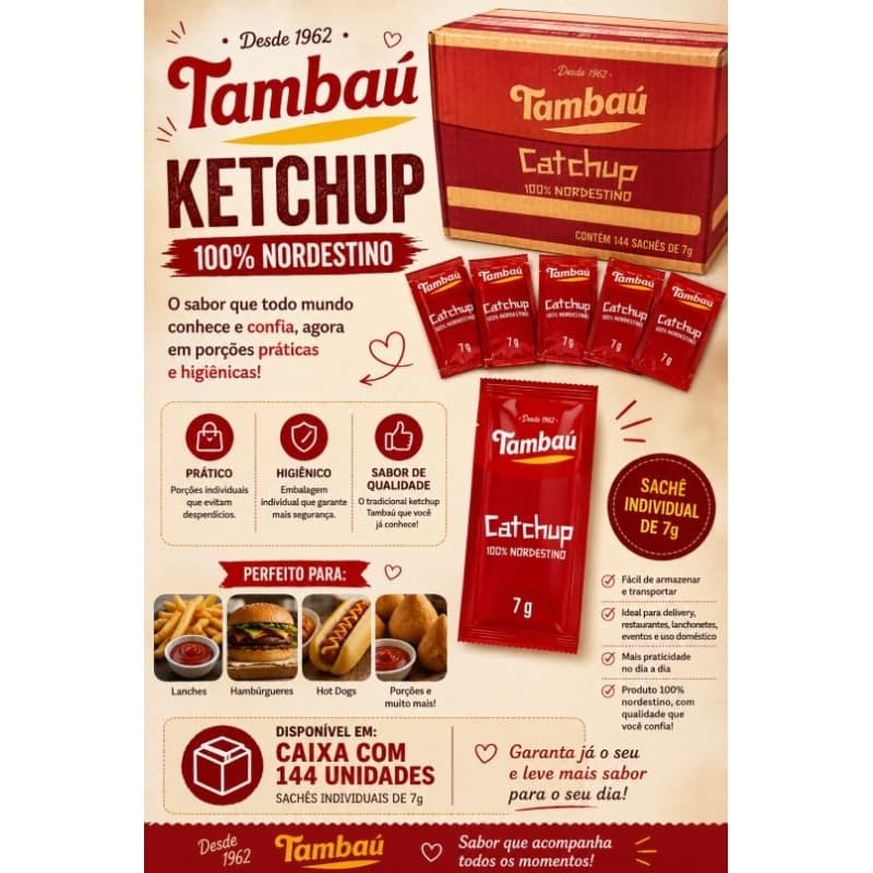 Catchup ketchup sachê tambaú caixa 144 unid