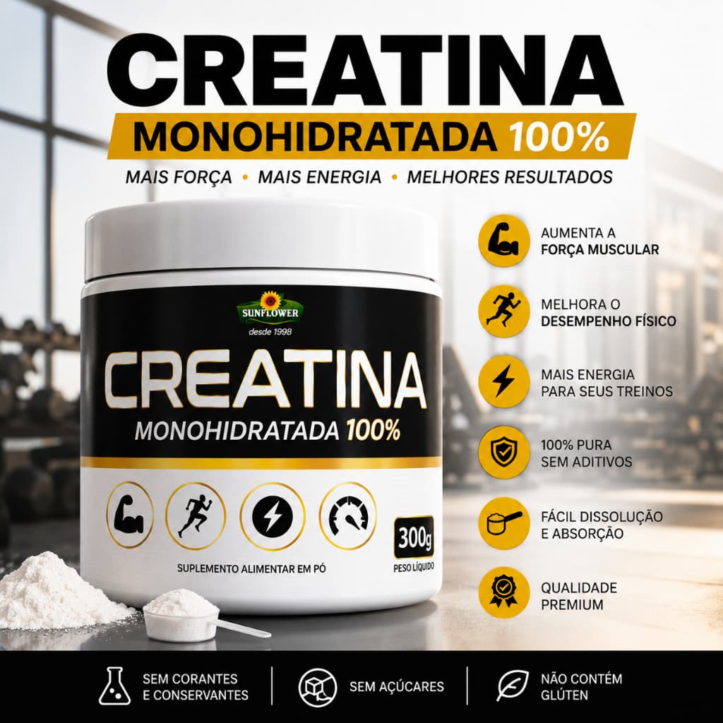 Creatina Monohidratada Pura 300g Natural Sunflower