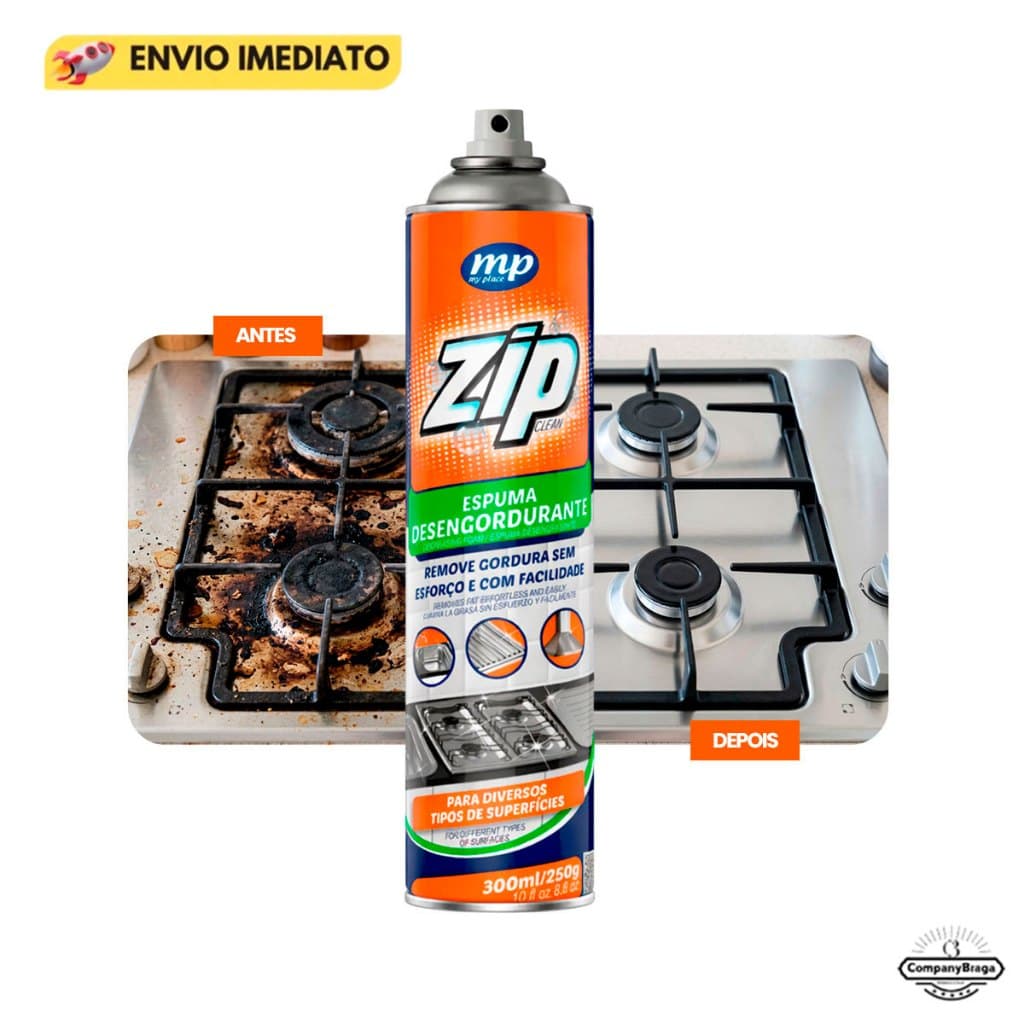 Espuma Desengordurante Spray Limpeza de Cozinha, Fogão e Gordura Pesada Zip Clean 300ml Multiuso