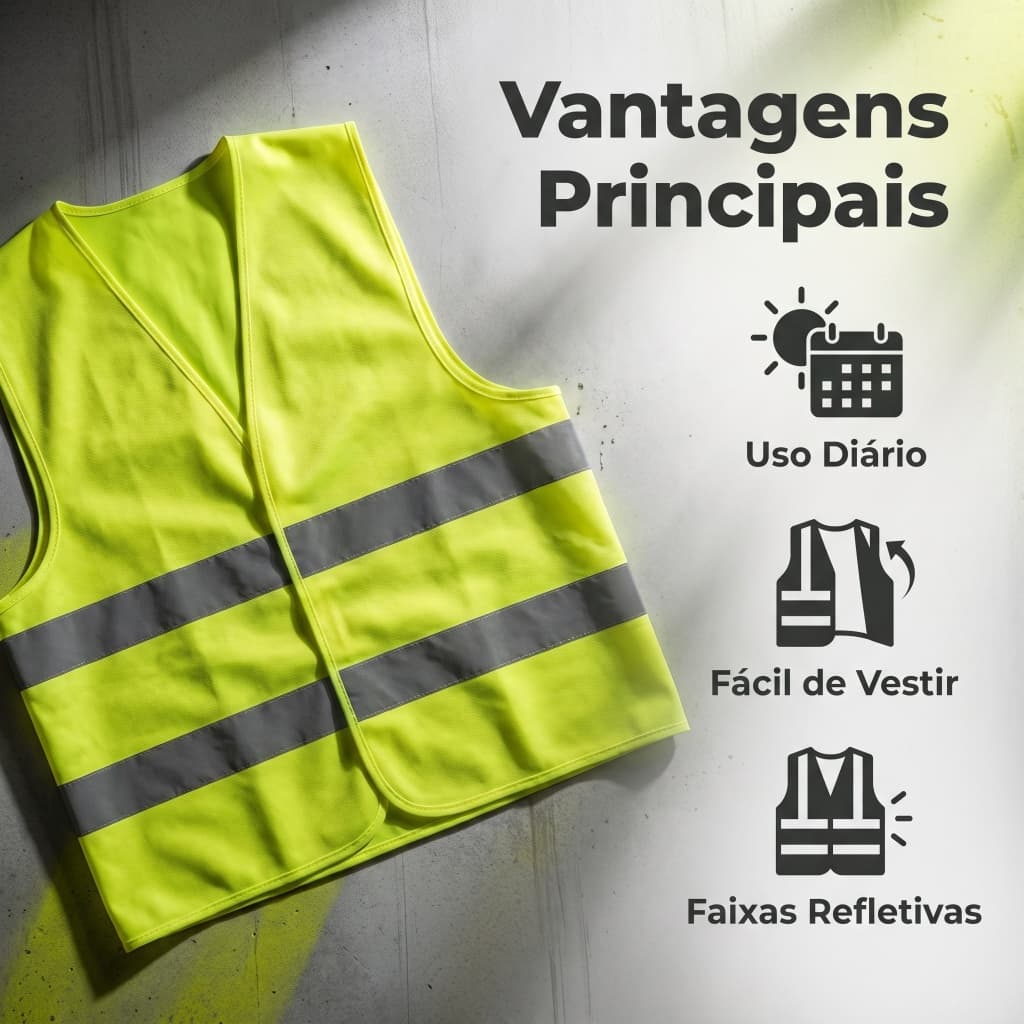 Colete Refletivo Resistente para Obra Trânsito Fácil de Usar