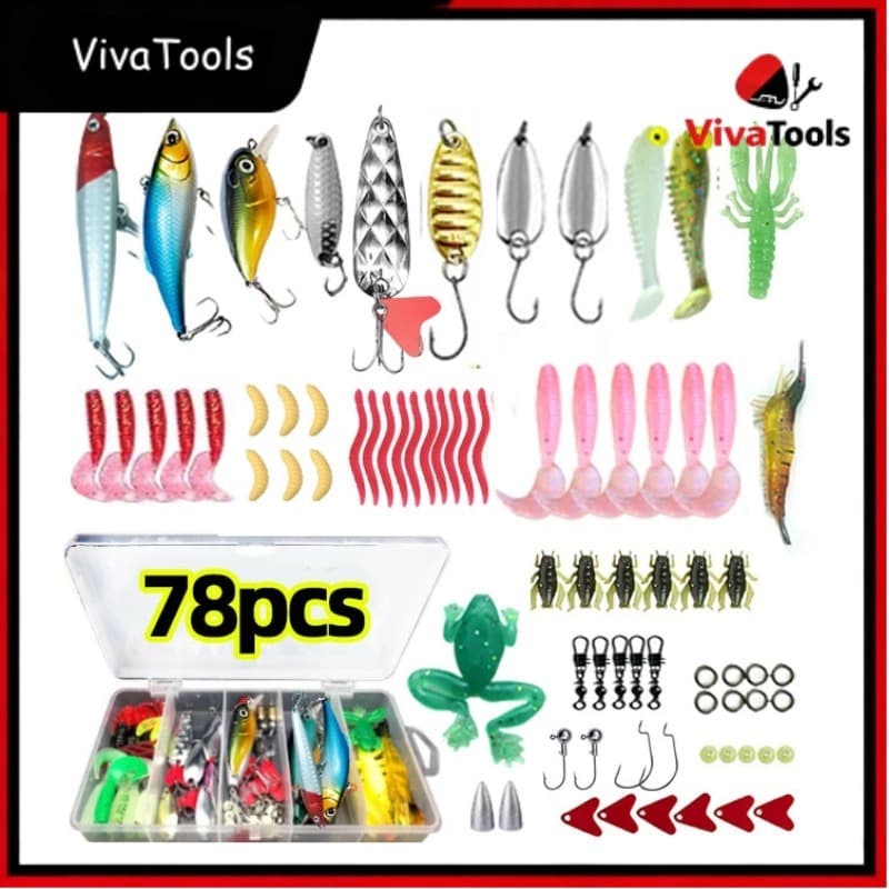 Kit 78 Peças de Iscas Artificiais para Pesca - Kit Completo com Lantejoulas e Iscas Soft