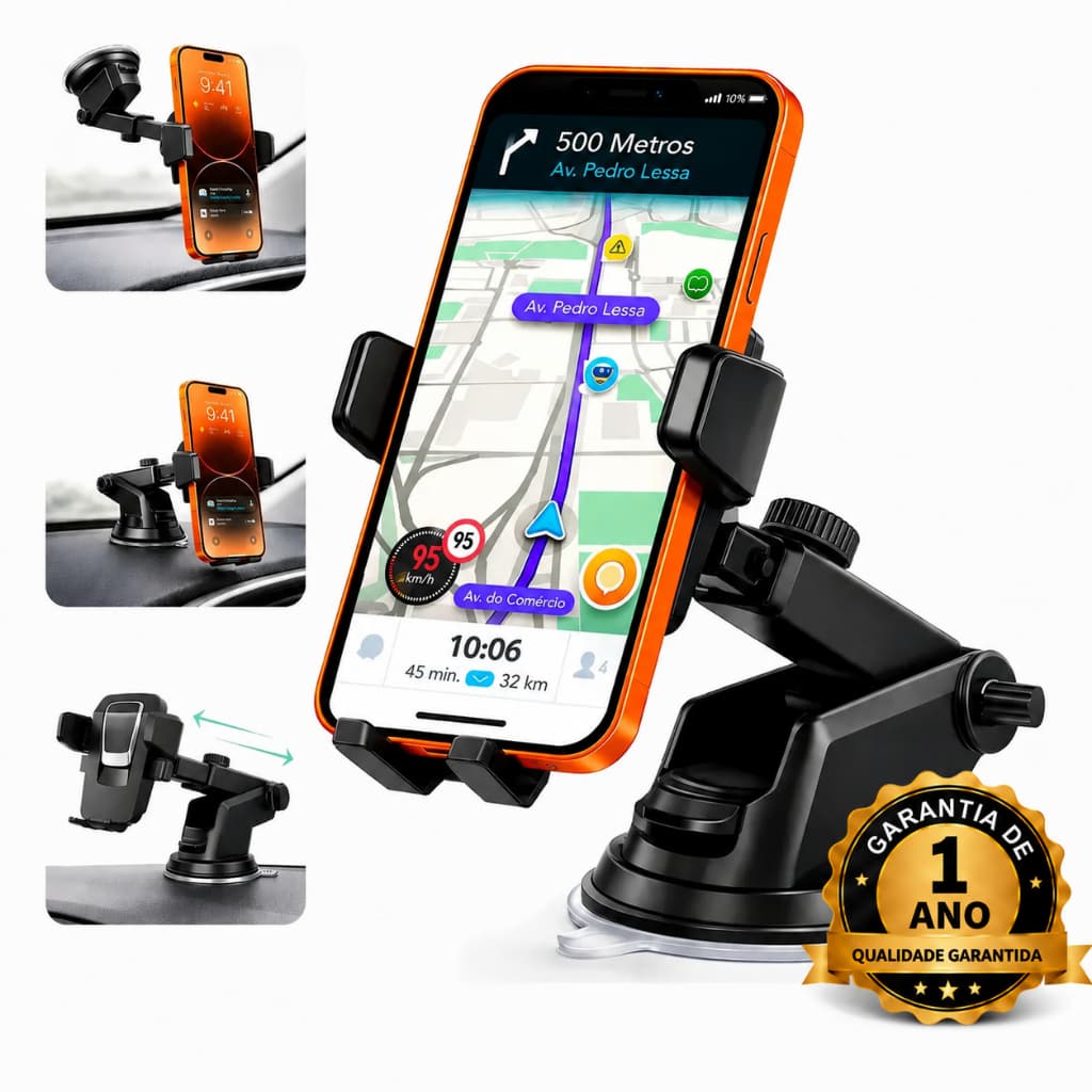 Suporte De Celular Veicular Automotivo Universal Ajustável Com Ventosa Painel Vidro Parabrisa Giratório Articulado
