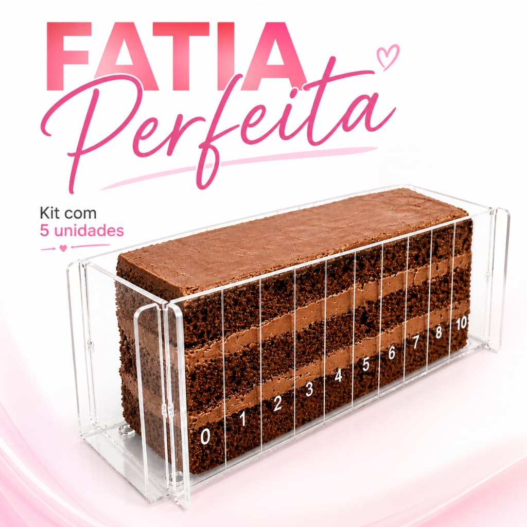 Kit 5 Forma Slice Cake Acrílico 30x10x10 Fatia Perfeita Bolo Molde Confeitaria Transparente Profissional
