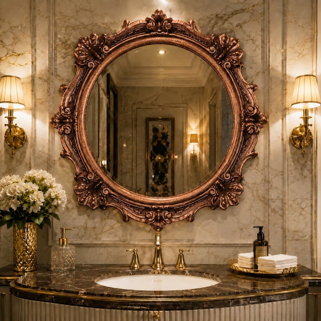 Espelho Redondo Provençal Moldura Cor Cobre Antigo Modelo Estilo Barroco Envio Imediato