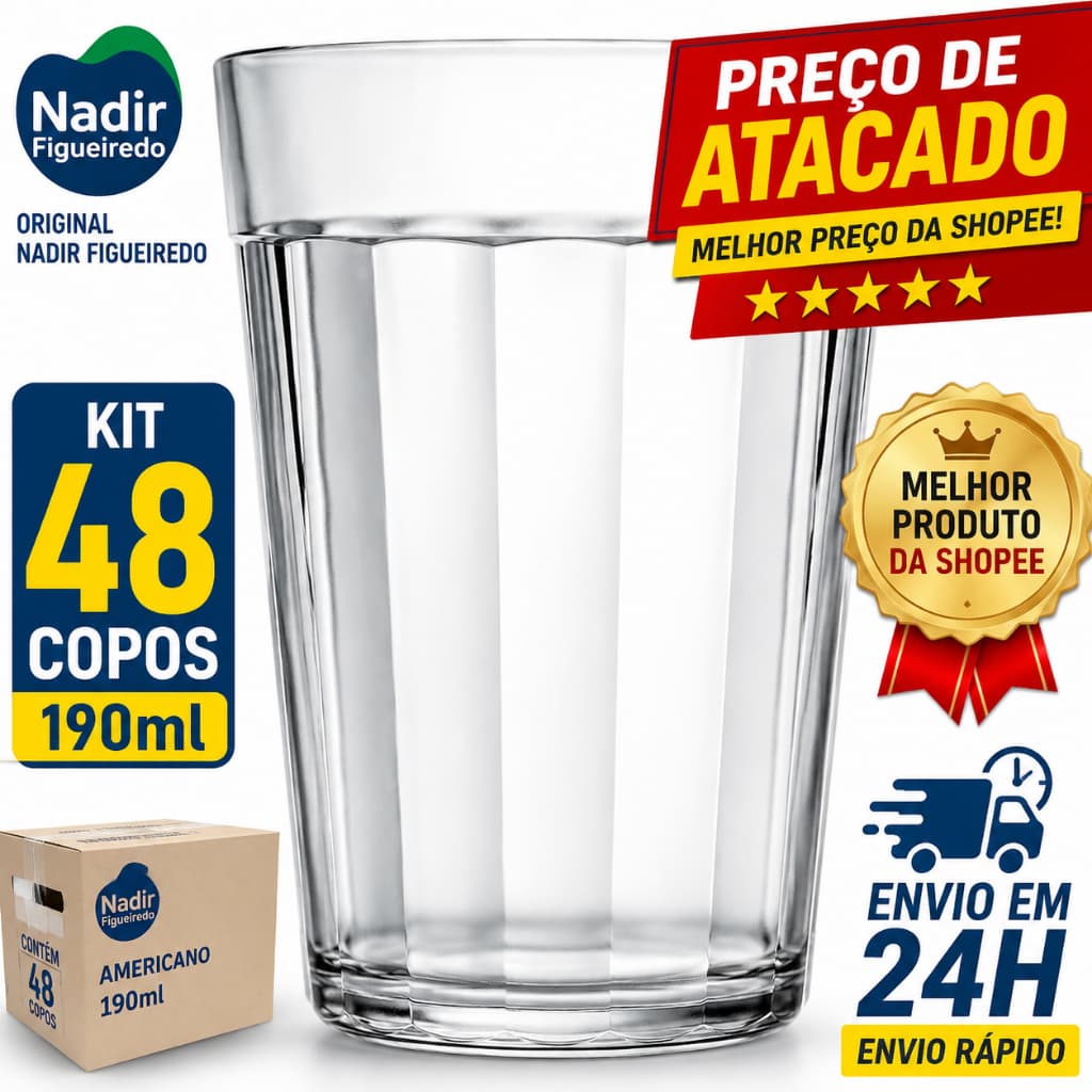 Kit Com 48 Copo Americano De Vidro 190ml Nadir Figueredo Original ATACADO