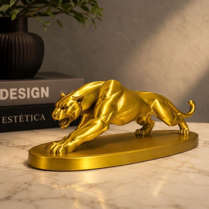 Pantera Decorativa Moderna 17cm Estátua para Sala Escritório Luxo