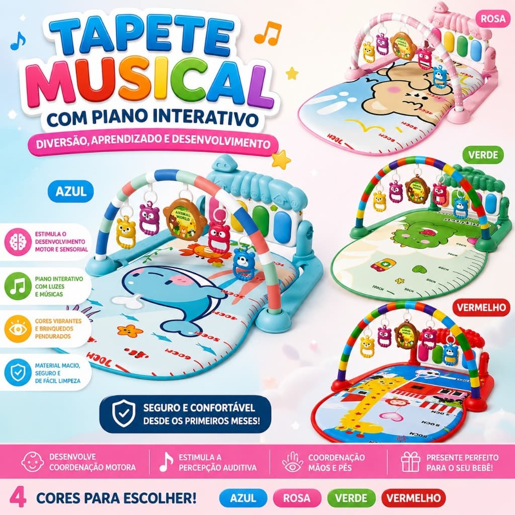 Tapete Musical para Bebê com Piano Interativo Educativo Tapete de Atividades Infantil Confortável Sensorial