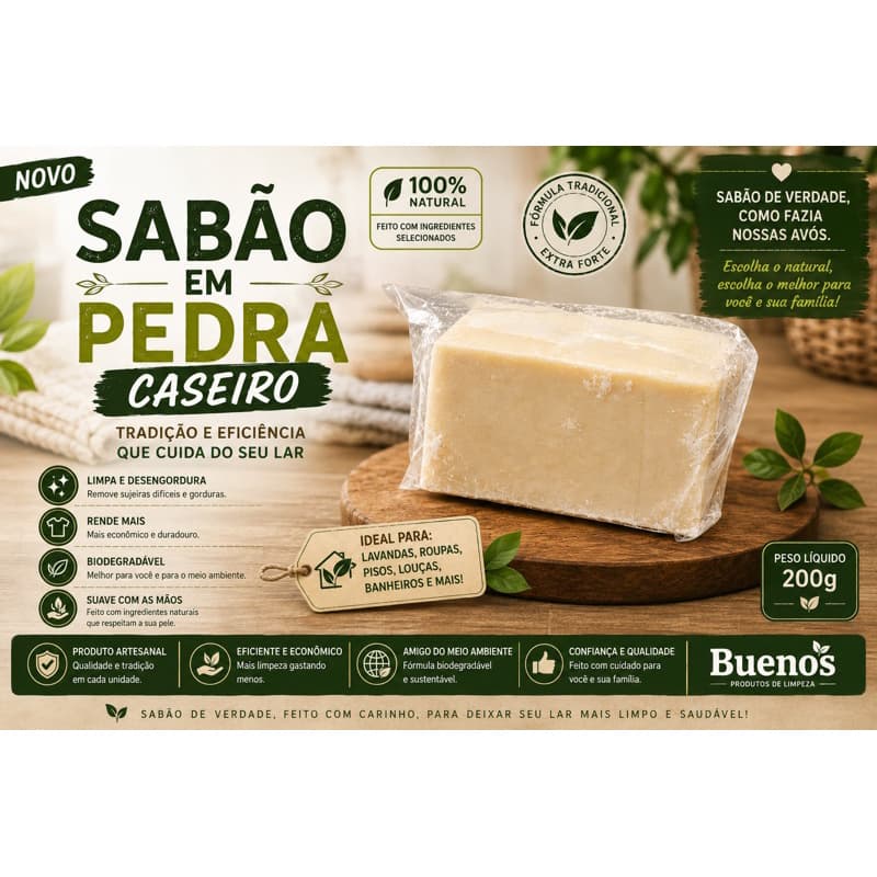 Sabão em Pedra Caseiro Multiuso em Barra Limpeza Pesada Lava Roupas