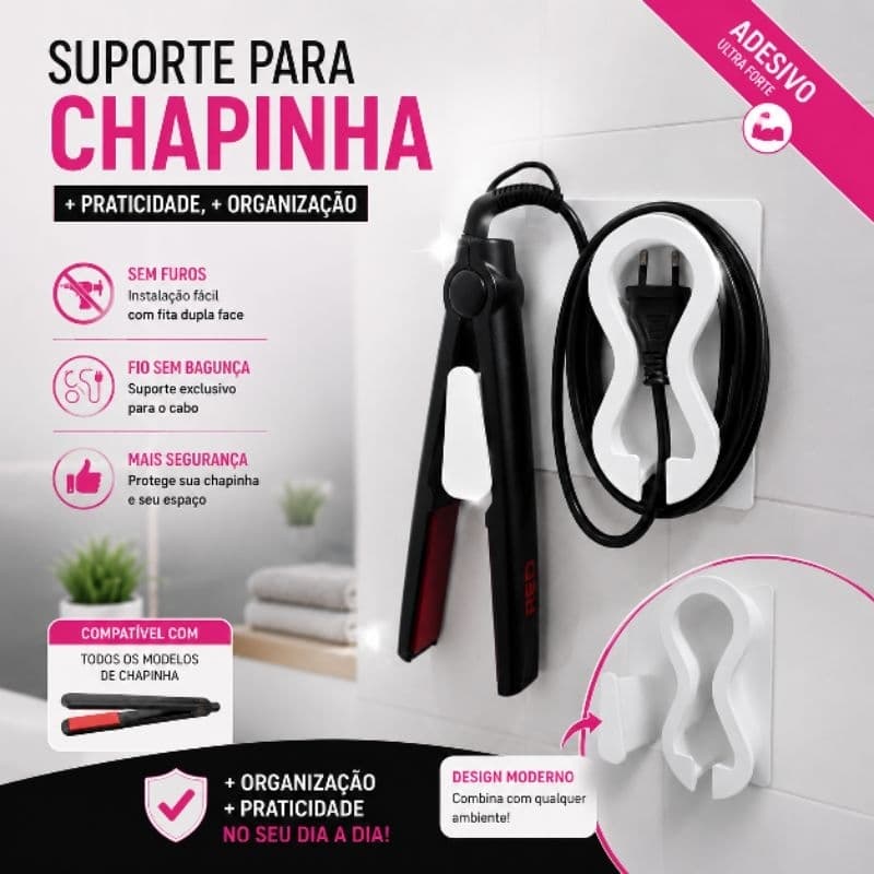 Suporte Organizador para Chapinha com Porta Fio | Fixação por Fita Dupla Face