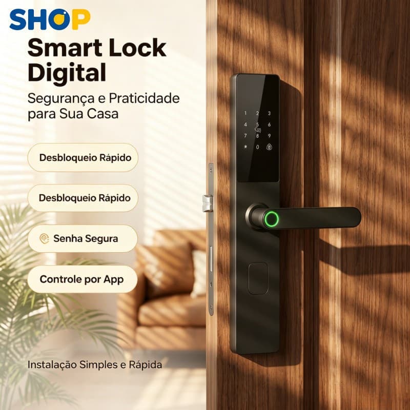 Smart Lock Biométrica com Teclado Numérico, Tag RFID, Impressão Digital e Chave-M15