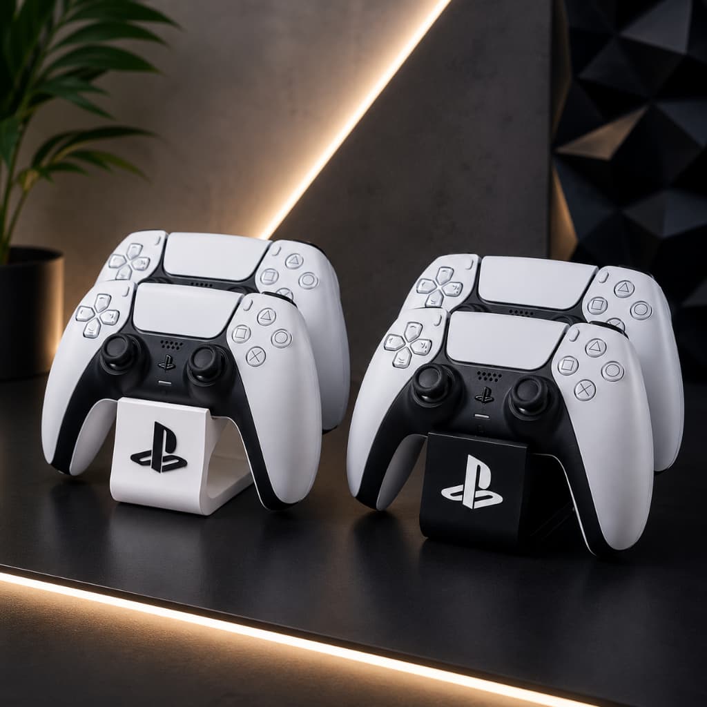 Suporte Duplo 2 Controles Manete PS5 Xbox Base Organizador Mesa Resistente Decorativo Video Game