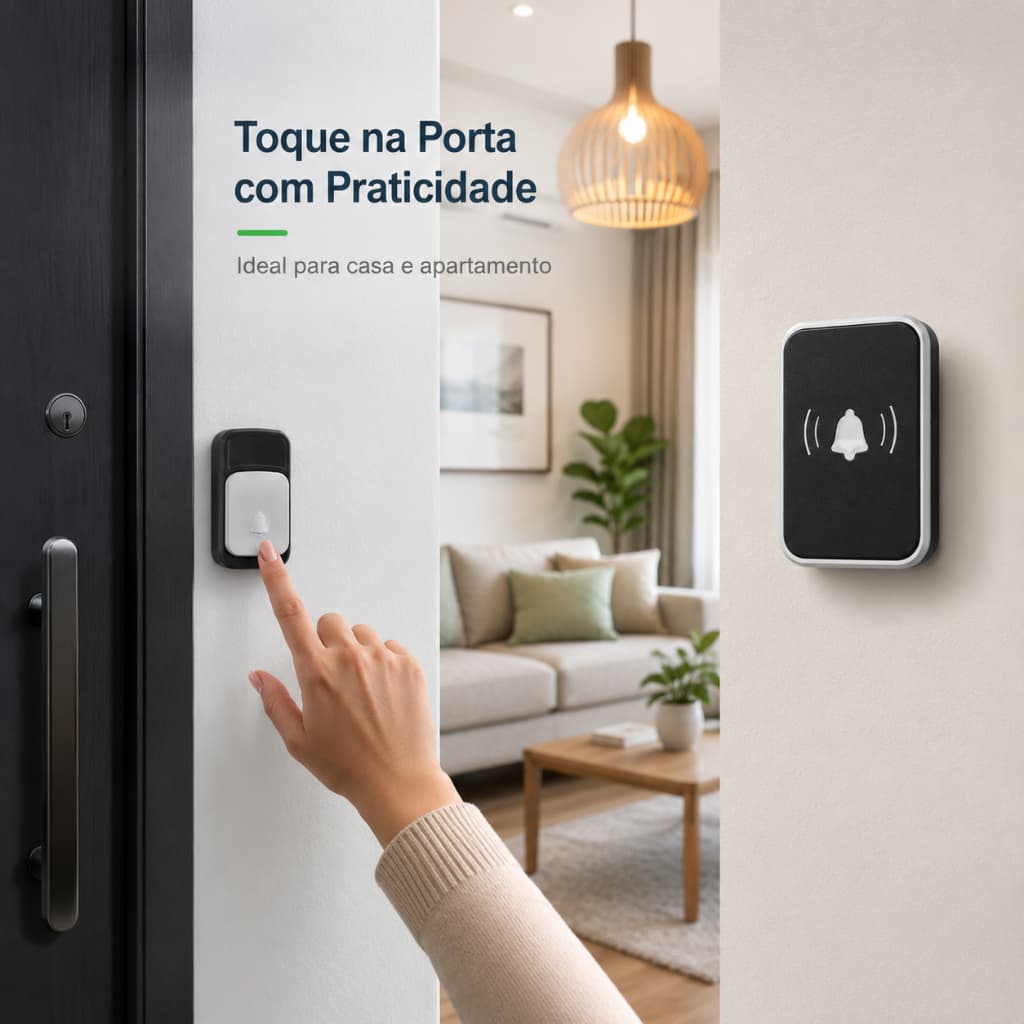 Campainha Sem Fio Residencial Adesiva 1 Botão 1 Receptor para Casa Apartamento Escritório