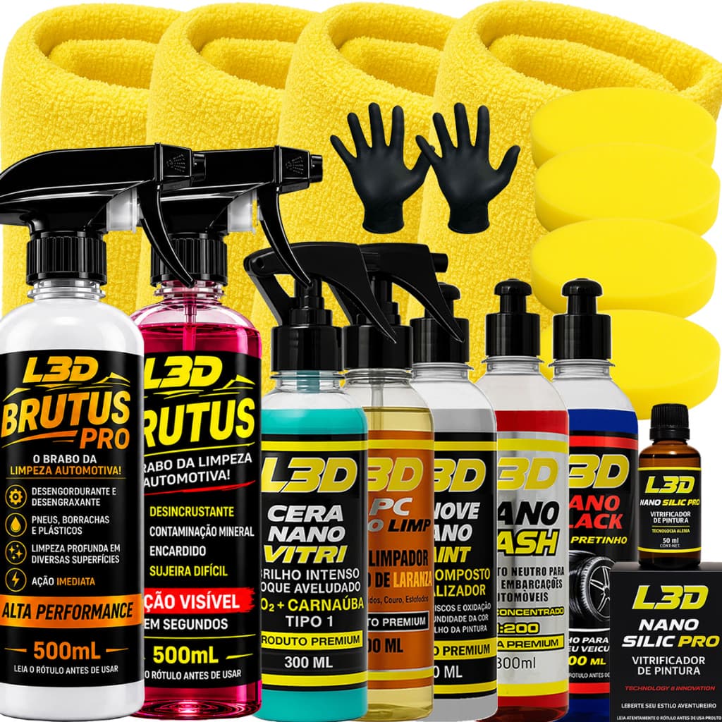 Kit Lavagem Automotiva Completo Para Todas as Partes do Veiculo Lataria Vidro Motor Farol Interno e Externo