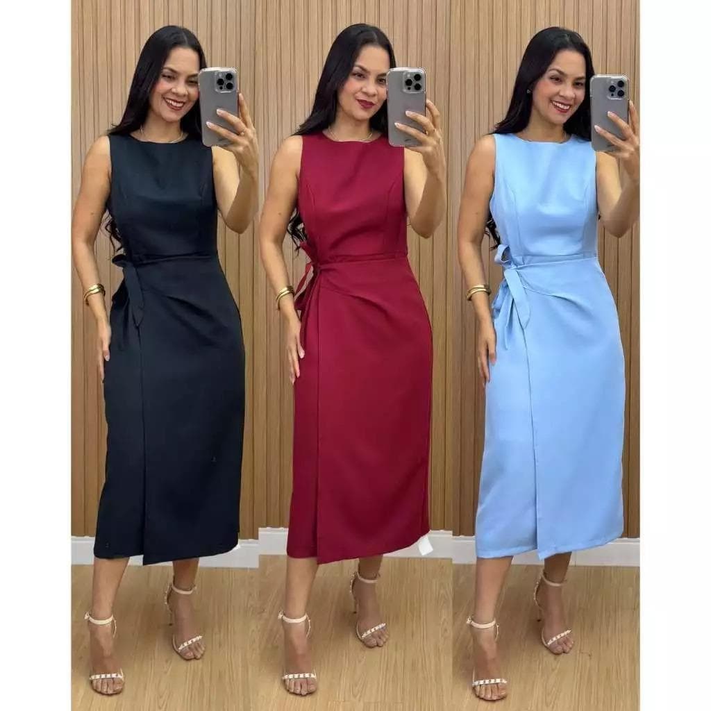 Vestido Feminino Alfaiataria Premium Midi com Amarração Lateral Elegante | PMG GG Moda 2026