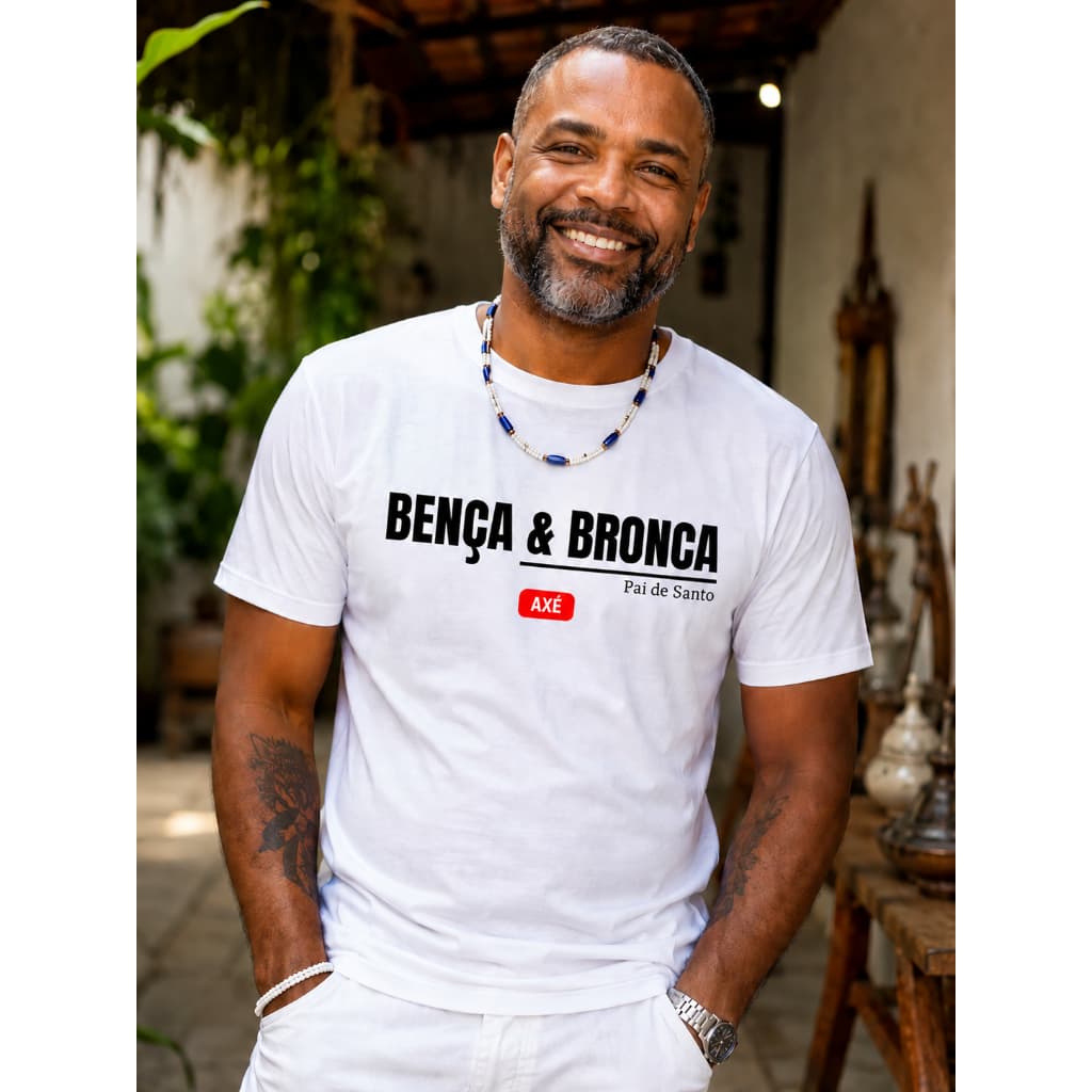 🥇 Camiseta Bença & Bronca Pai de Santo Umbanda Candomblé Unissex Frase Divertida