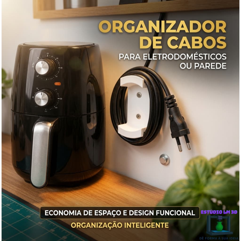 Organizador De Cabos Para Eletrodomésticos ou Parede – Economia de Espaço e Design Funcional | Organização Inteligente