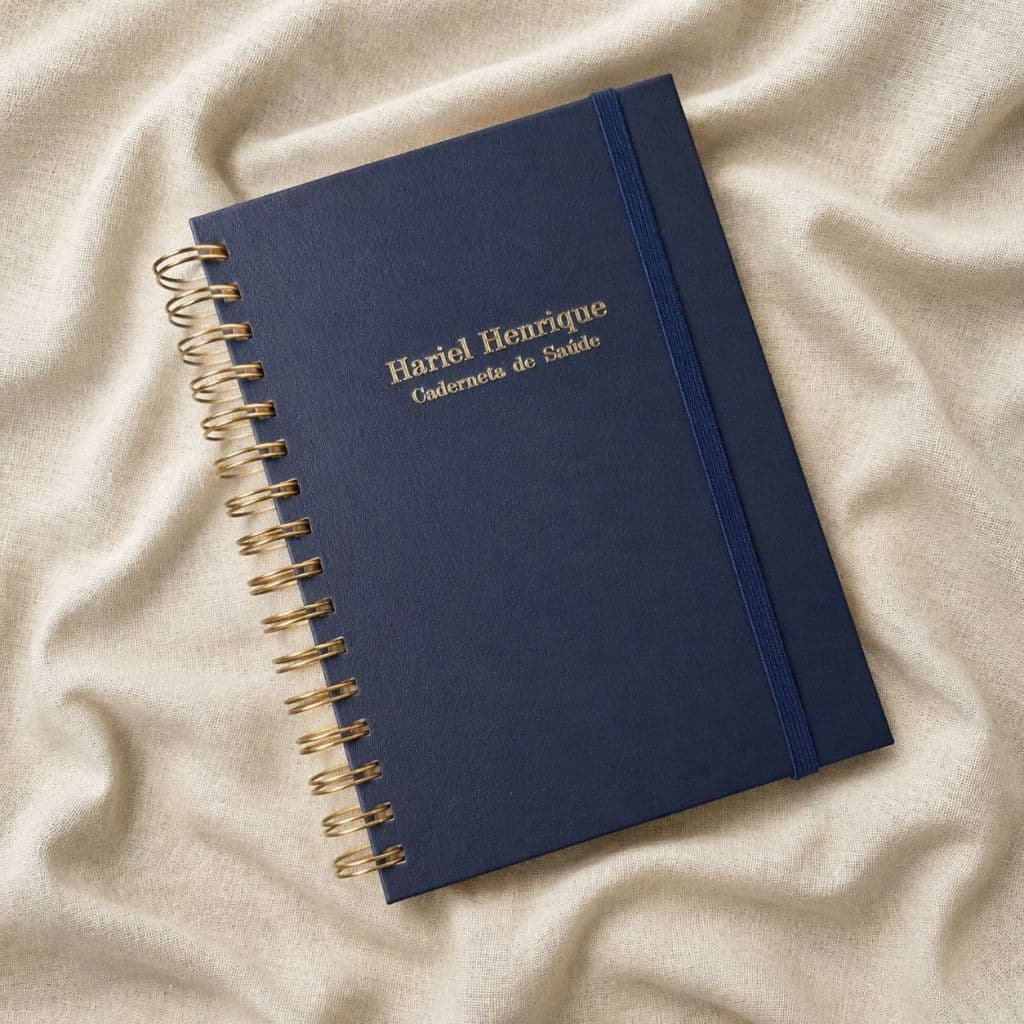 Caderneta de Saúde / Vacina Luxo Personalizada em Hotstamp Dourado Capa Dura Revestida Em Percalux