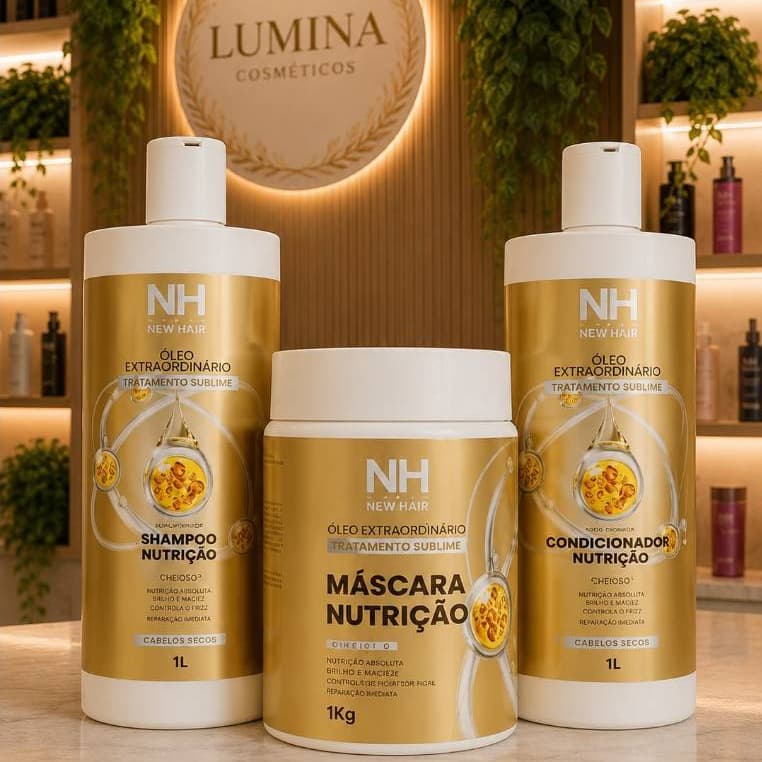 Kit Capilar Óleo Extraordinário NEW HAIR BELKIT 1L Shampoo Condicionador Mascara Profissional de Salão