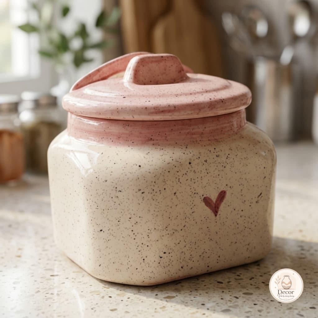 Saleiro Grande de Cerâmica com Tampa Capacidade 1kg | Rosa Coração | Porta Sal de Bancada | Cerâmica Artesanal