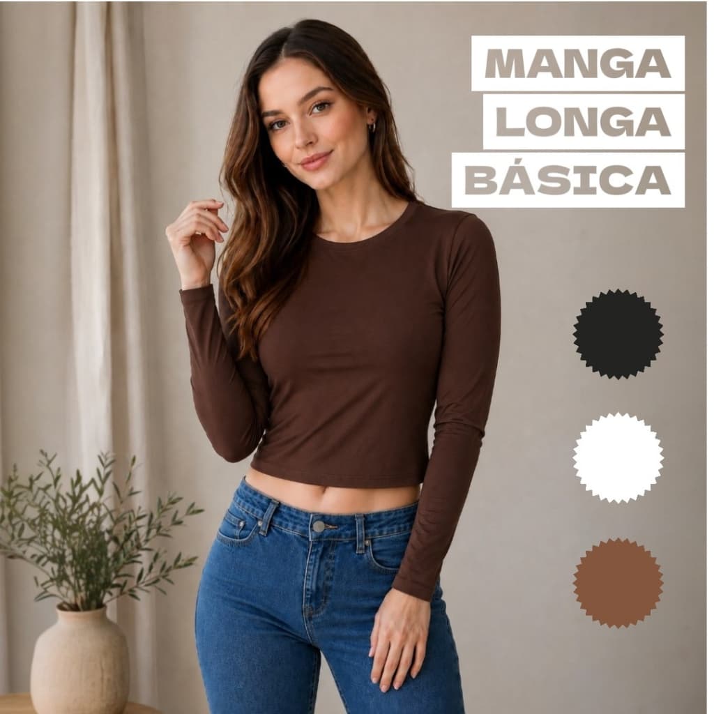 Blusa Manga Longa Feminina Segunda Pele Elegante Inverno Suplex Premium Gola Careca