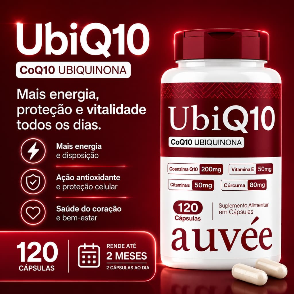 Coenzima Q10 200mg + Vitamina E 50mg + Cúrcuma 80mg | 2 meses | 120 Cápsulas | Envio Imediato