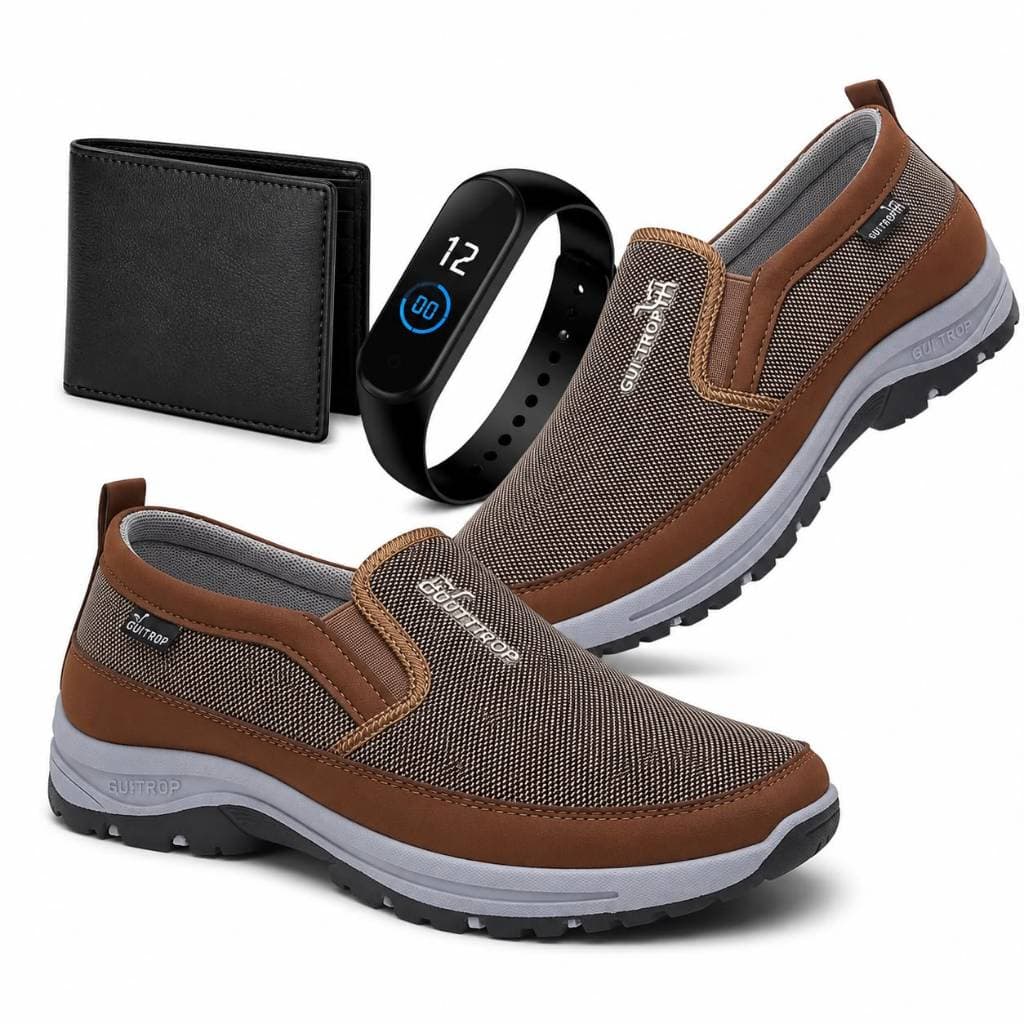 Kit Tenis Sapatilha Mocassim Masculino Casual Aquatico de Trilha Impermeável Com Solado Leve + Relogio e Carteira