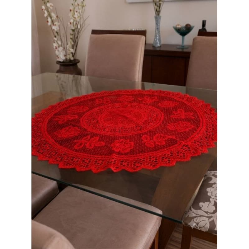 Toalha de Mesa Redonda em Renda > Elegância e Sofisticação Tecido Renda com Fibra de Coco.