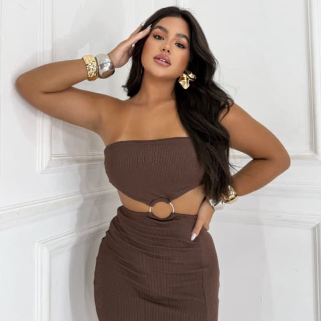Vestido Mid Amarração Costa Detalhe Metal Argola