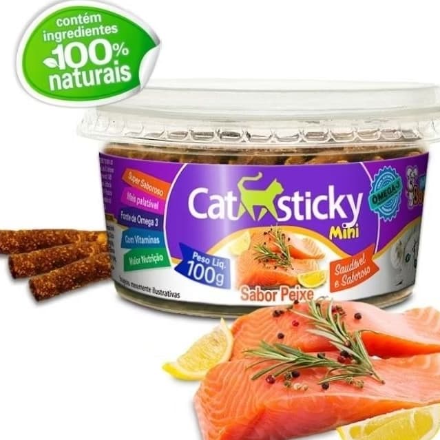 CAT STICKY PRÓ BONE PETISCO PARA GATOS SABOR PEIXE POTE 100G